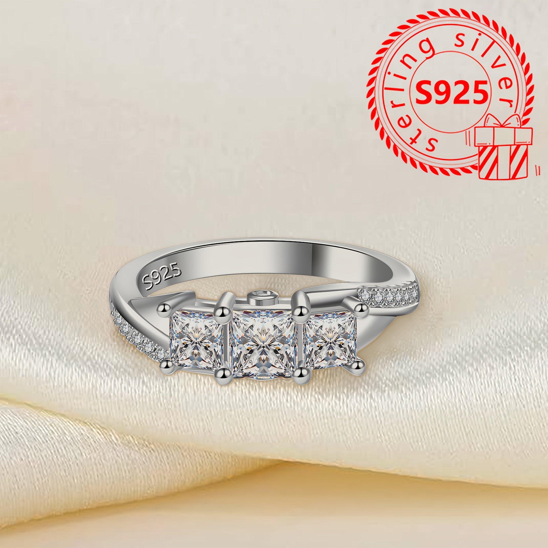 Light Style Princess Cut Zirconia Statement Ring in 925 Silver